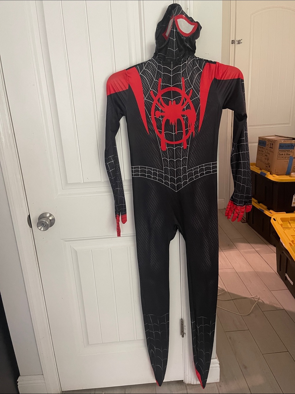 Kids Black & Red Spider Hero Costume - Hooded Jumpsuit size160